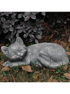 Sleeping Cat Memorial Stone | Garden Kitten Statue for Pet Loss Tribute